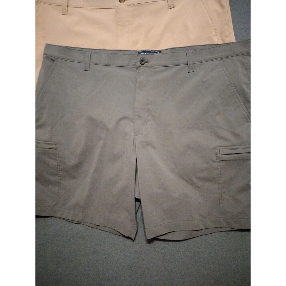 Lot Of 2 Chaps Stretch Shorts Mens 46 Beige / Blue Flat Front Classic Golf Core